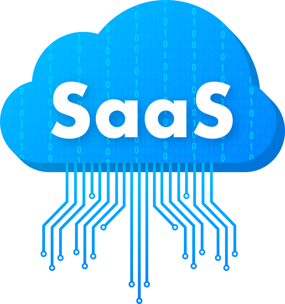 SaaS - Software as a service. Cloud sevice, synchronize. Vector illustration.